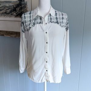 BP Collection Tie-dye Shoulder Studded Top Womens Small ButtonUp White Blue 126